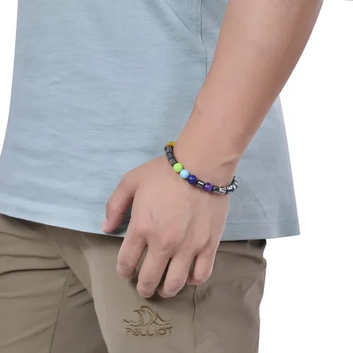 Miniatura 3 de Brazalete GelConnie de piedras de lava, 7 chakras, 0.32 pulgadas, piedra natural, para curación, alivio del estrés, yoga, ansiedad, aromaterapia