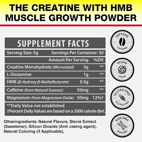 Miniatura 2 de Creatina HMB, creatina en polvo para hombres y mujeres, monohidrato de creatina micronizada para crecimiento muscular y recuperación y mayor fuerza