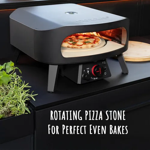 Miniatura 2 de Cozze Horno de pizza de gas de 13 pulgadas con piedra giratoria para pizza fácil estilo restaurante en casa – Quemador triple, termómetro integrado
