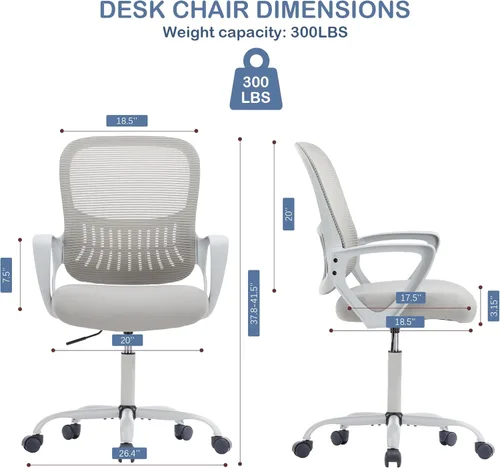 Miniatura 2 de Silla de escritorio ergonómica, silla de malla cómoda para computadora con reposabrazos y soporte lumbar ajustable, silla ejecutiva giratoria