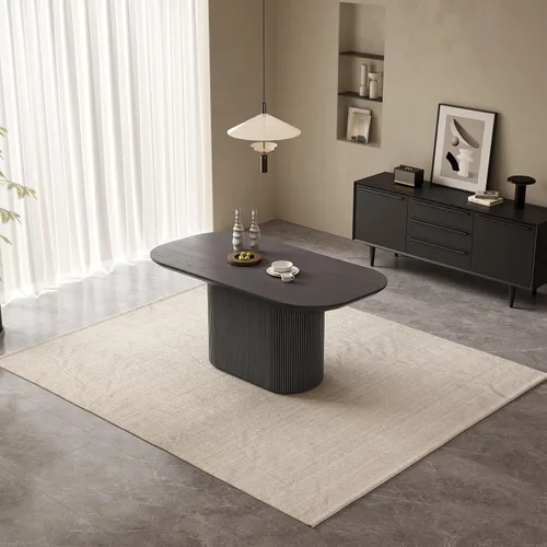 Miniatura 7 de Mesa de comedor ovalada de 63 pulgadas para 2-6 personas, mesa de cocina negra moderna, mesa de comedor rectangular de lujo, mesa de comedor