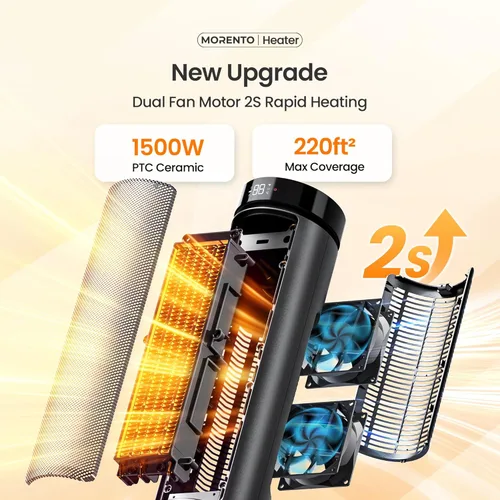 Miniatura 2 de MORENTO Calentador de espacio para uso en interiores, calor rápido de cerámica de 1500 W, calentador eléctrico para habitación grande con control