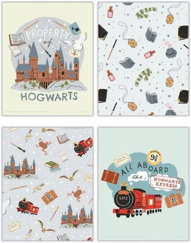 Miniatura 27 de Harry Potter - Banderas de la casa de Hogwarts - Gryffindor - Slytherin - Ravenclaw - Hufflepuff - Diseño geométrico - Juego de cuatro arte de pared