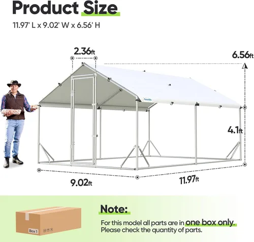 Miniatura 8 de Quictent Gallinero grande de metal para más de 20 aves de corral con caja nido beige, paño y cubierta de herrajes laterales, serie avanzada