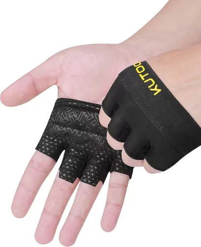 Miniatura 2 de KUTOOK Guantes de entrenamiento para levantamiento de pesas para hombres/mujeres, guantes de gimnasio con relleno XRD de 0.118 in, guantes parciales