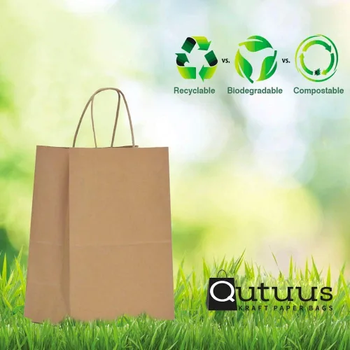 Miniatura 4 de Qutuus Bolsas de papel marrón con asas, varios tamaños, 120 unidades, bolsas de papel kraft grandes, medianas y pequeñas para negocios, compras