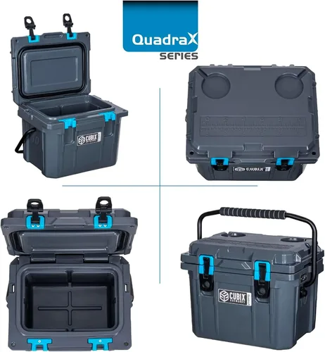 Miniatura 8 de Cubix Outdoors, Enfriador personal rotomoldeado QuadraX 10QT, hielera dura aislante portátil, retención de frío de 3 días, portaviandas Gris granito