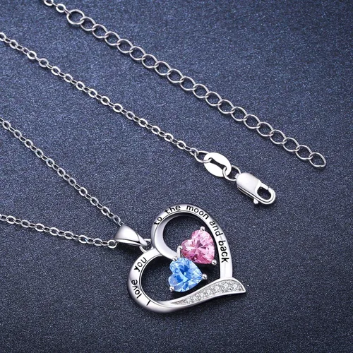 Miniatura 3 de Cuoka Collar de plata de ley 925 con texto en inglés "I Love You to The Moon and Back