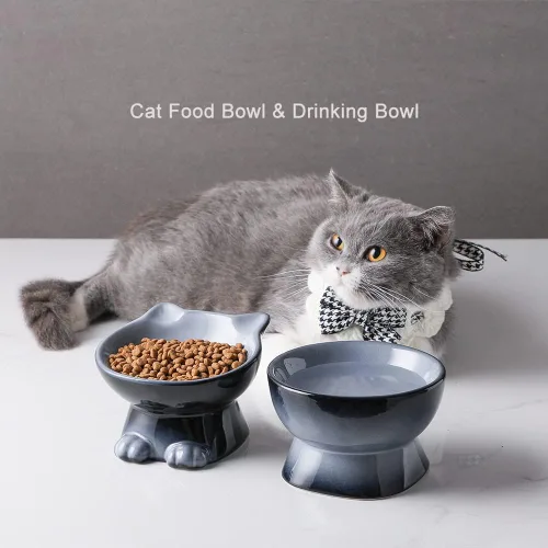 Miniatura 8 de Nihow Cuencos Elevados para Gatos/Perros: Juego de Cuencos Elevados de Cerámica de 5 Pulgadas para Comida y Agua de Gatos para Proteger la Columna