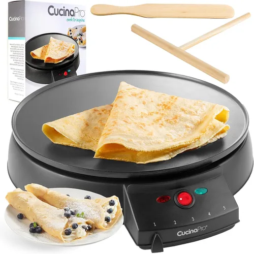 Plancha para crepes de 12 pulgadas, sartén eléctrica antiadherente para crepas con esparcidor de masa y guía de recetas, plato caliente de doble uso