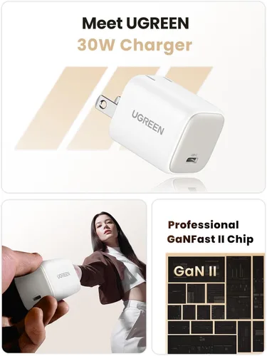 Miniatura 9 de UGREEN Cargador USB C de 30 W, Nexode plegable GaN PPS compacto y rápido cargador de pared, adaptador de corriente USB-C para iPhone 17/16/15/14