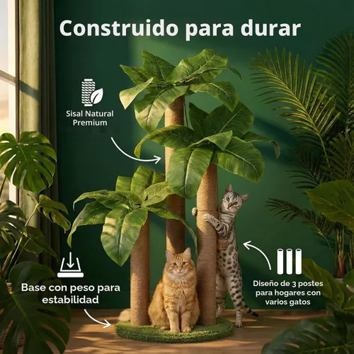 Miniatura 2 de LEMONDA Poste Rascador para Gatos de 31.5 Pulgadas, Árbol Rascador para Gatos con 3 Postes Rascadores y 2 Pelotas Colgantes Interactivas, Postes