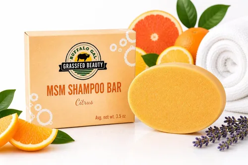 MSM + Barra de champú Tallow - Citrus - Champú sólido sin sulfato para cabello suave, brillante y manejable - pH equilibrado, sin silicona, sin