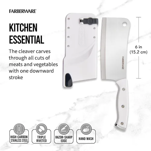 Miniatura 2 de Farberware - Cuchilla de 6 pulgadas con funda autoafilable EdgeKeeper, hoja de acero inoxidable de alto carbono, mango blanco de triple remache
