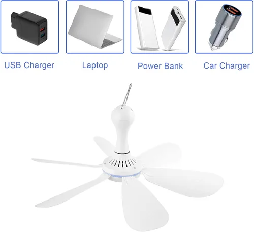 Miniatura 5 de Ventilador de techo portátil alimentado por USB con dosel, con interruptor de temporizador de velocidad, ventilador de techo USB DC pequeño