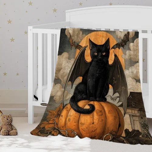 Miniatura 21 de YeeJu Manta de Halloween pequeña de fantasma espeluznante negro, manta de Halloween para bebé, manta acogedora suave y ligera de felpa de forro