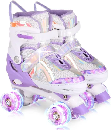 Roller Skates for Girls Boys Kids Age 3-12 Years Old Adjustable 4 Sizes with Wheels Light up, Birthday Gift for Children Teens, Indoor Outdoor