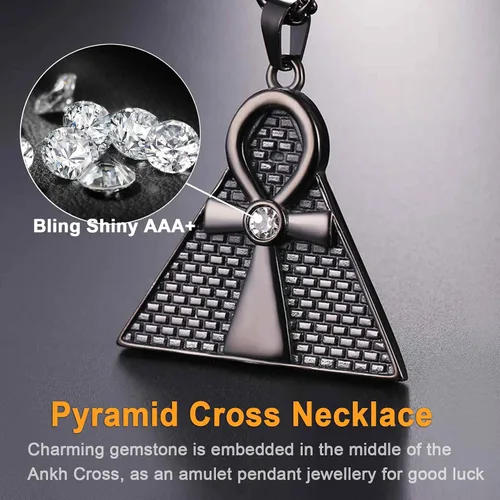 Miniatura 4 de U7 Collar Ankh para hombres y mujeres, acero inoxidable, color negro, joyería egipcia, colgante de cruz Ankh, collares africanos con cadena de 22