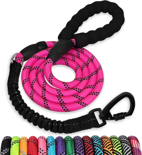 Miniatura 39 de Correa de perro de cuerda de 3 pies: correa resistente con gancho giratorio bloqueable, hilos reflectantes, bungee y asa acolchada - Correa
