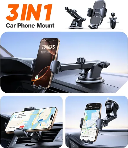 Miniatura 9 de TORRAS [Ultraduradero] Soporte universal para teléfono celular para automóvil, soporte universal para teléfono de automóvil, ventilación