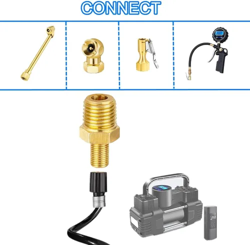 Miniatura 5 de 2 piezas de adaptador de inflador de aire de latón 1/4 NPT (M) a válvula Schrader estándar (M), válvula de tanque, conector de inflador de 1/4