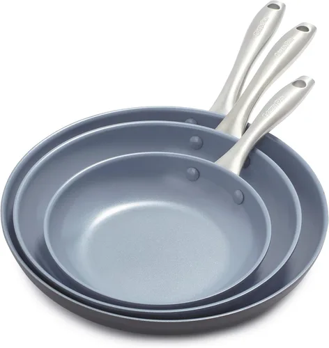 GreenPan Lima - Juego de sartenes anodizadas duras de 8", 10" y 12" pulgadas, cerámica antiadherente, ollas y sartenes no tóxicas sin PFAS, aptas