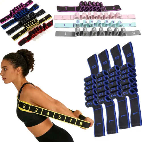 Miniatura 11 de Banda de resistencia de fitness para estiramiento y yoga, banda de resistencia de yoga ajustable de 8 segmentos con asas para brazos, ejercicio