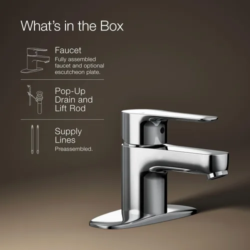 Miniatura 13 de KOHLER K-98146-4-CP July - Grifo de lavabo de baño con un solo mango, 1.2 GPM, drenaje desplegable de metal con pieza trasera de 1-1/4 pulgadas