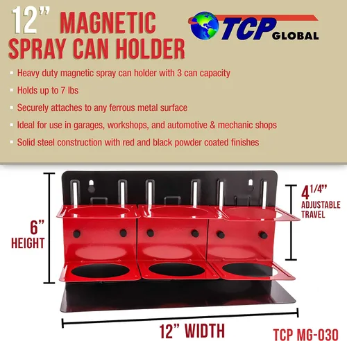 Miniatura 2 de TCP Global Soporte magnético para latas de aerosol, soporte para 3 latas de aerosol, organizador de latas de aerosol, estante magnético