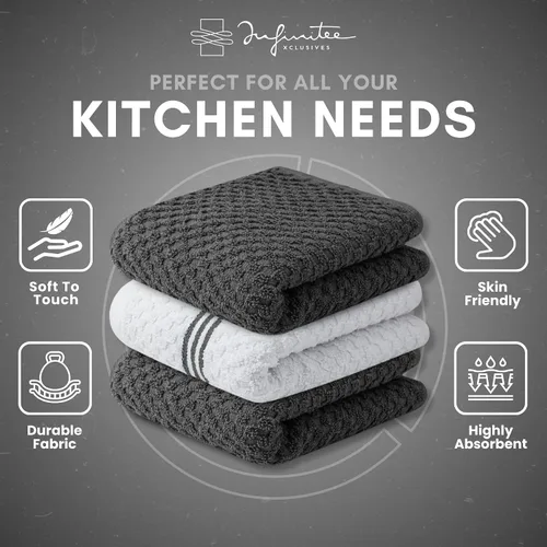 Miniatura 5 de Infinitee Xclusives Toallas de Cocina Premium – Paquete de 3, 100% Algodón 15 x 25 Pulgadas Toallas de Plato Absorbentes - Toallas de Paño de Gris