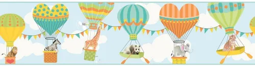 York Wallcoverings Growing Up Kids Lighter Than Air - Papel tapiz extraíble con borde azul claro, naranja, amarillo, aguamarina, verde, marrón,