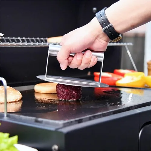 Miniatura 2 de HULISEN - Prensa de hamburguesas de acero inoxidable, prensa redonda de 15,7 cm para hamburguesas, kit profesional de accesorios para plancha