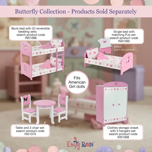Miniatura 7 de Emily Rose armario abierto para muñecas de 18" - Armario de almacenamiento colección mariposas con 5 perchas y 2 contenedores de tela grandes