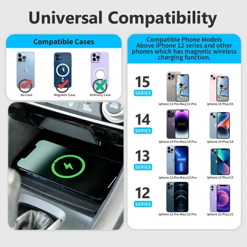 Miniatura 6 de Xipoo Almohadilla de carga inalámbrica compatible con Honda Civic 2016-2021, cargador inalámbrico magnético para automóvil, bandeja de carga rápida