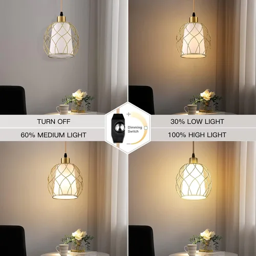 Miniatura 3 de Ruzectt - Lámpara colgante con enchufe, lámpara dorada con interruptor regulable, cable de algodón dorado de 15 pies, lámpara colgante para cocina