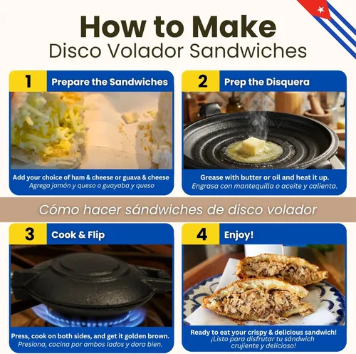 Miniatura 3 de Disquera de Pan Cubano Redondo (1 Unidad) – Prensa de Sándwich Cubana de Hierro Fundido para Disco Volador Para Sándwich – Fabricador de Sándwich