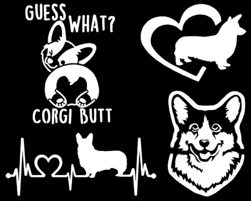 Paquete de 4 calcomanías de Corgi: Guess What Corgi Butt, corazón de Corgi galés de Pembroke, latido del corazón de Corgi, calcomanías faciales