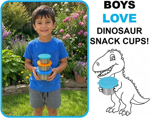 Miniatura 6 de Recipientes de acero inoxidable de dinosaurio para niños pequeños, loncheras, tapas de silicona antiderrames, almacenamiento de alimentos de metal
