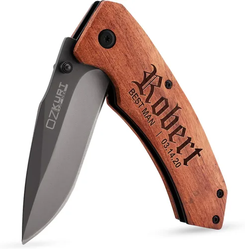 Regalos de padrinos de boda, cuchillo de bolsillo personalizado grabado para padrinos de boda, cuchillos individuales personalizados con clip de