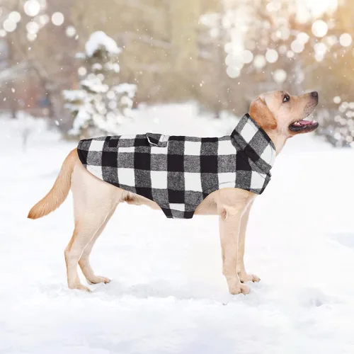 Miniatura 4 de Malier Abrigo de Invierno para Perro, Abrigo Clásico de Forro Polar a Cuadros para Clima Frío, Chaqueta para Perro con Bolsillo, Abrigo Cálido Blanco