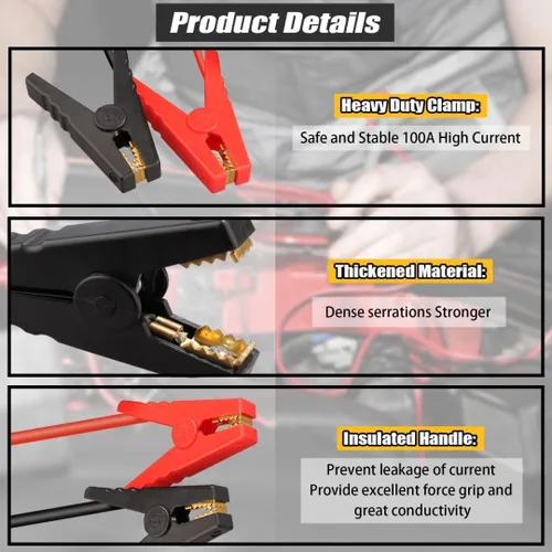 Miniatura 5 de Cables de puente con adaptador para batería DeWalt de 20 V, arrancador de coche portátil de 12 V, con kit de salto de 11 AWG para adaptador de cable