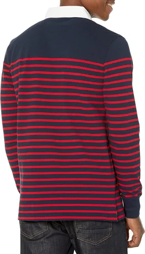 Miniatura 2 de Brooks Brothers Polo de piqué de algodón de manga larga para hombre, diseño de rayas marineras