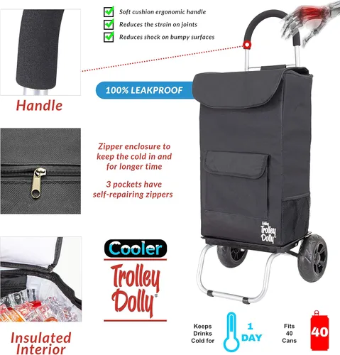 Miniatura 2 de Cooler Trolley Dolly, Negro Bolsa Térmica aislante plegable Rolling tailgating BBQ cerveza Hielo Cart