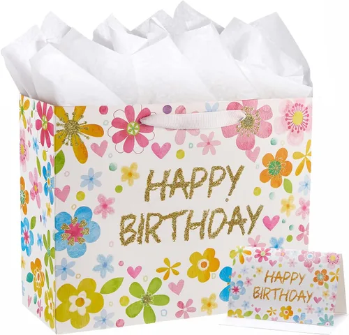 Miniatura 9 de SUNCOLOR Paquete de 2 bolsas de regalo grandes de 13 pulgadas con papel de seda para él, feliz cumpleaños, bolsas de papel ecológicas con asas