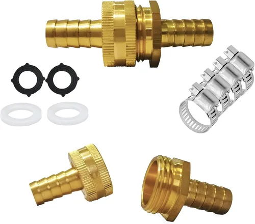 Miniatura 20 de AOPANDA Conector de reparación de extremo de manguera de agua de latón macizo con púa de 1/4" x rosca GHT hembra de 3/4", incluye abrazaderas