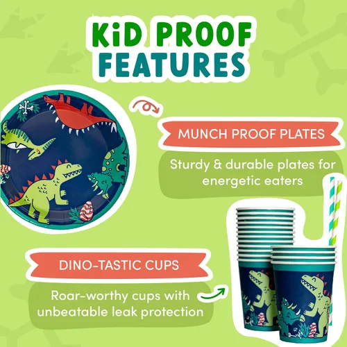 Miniatura 4 de ecoZen - Decoraciones de fiesta de cumpleaños de dinosaurios, suministros temáticos de Parque Jurásico para 16 invitados, incluye platos