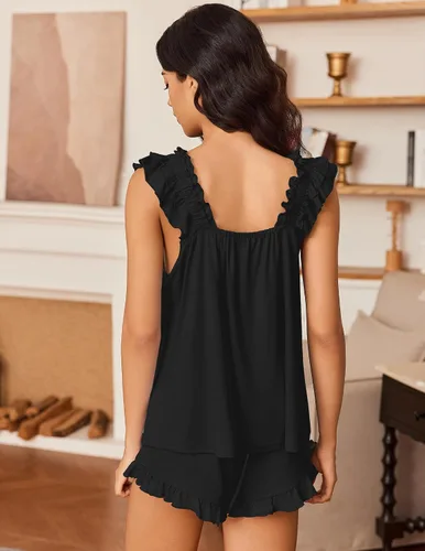 Miniatura 5 de Ekouaer Conjunto de pijama para mujer, conjunto de 2 piezas con volantes, camiseta sin mangas suave y pantalones cortos, conjunto de pijama de novia