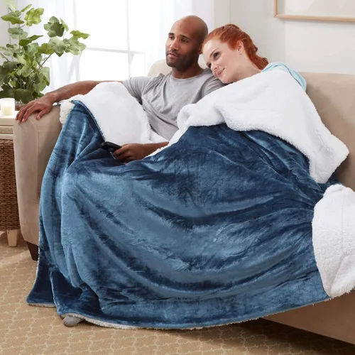 Miniatura 3 de Manta de Tiro Sherpa Súper Suave Reversible Ultra Lujosa de Felpa, 60 x 70 pulgadas, Azul Marino/Blanco