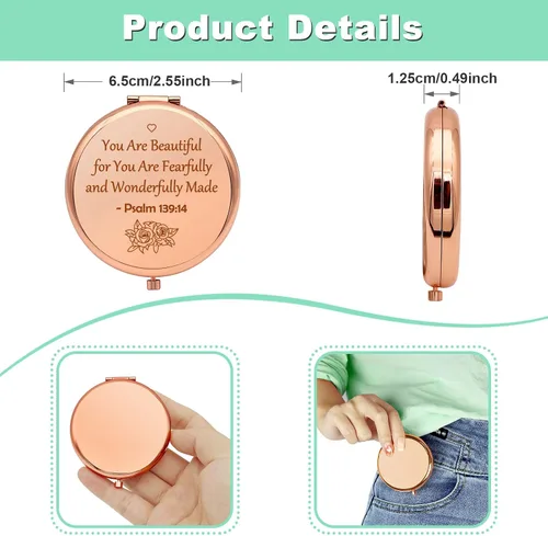Miniatura 4 de Regalos cristianos inspiradores, versículos, regalos religiosos para niñas, hermanas y amigas, regalo de aliento para bautismo, espejo de maquillaje