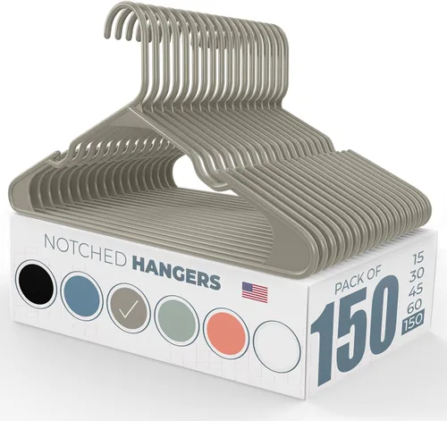 Miniatura 10 de Perchas de plástico gris para ropa Paquete de 200 unidades disponibles para 15, 30, 45, 60, 100, 150, 200 unidades, perchas de plástico